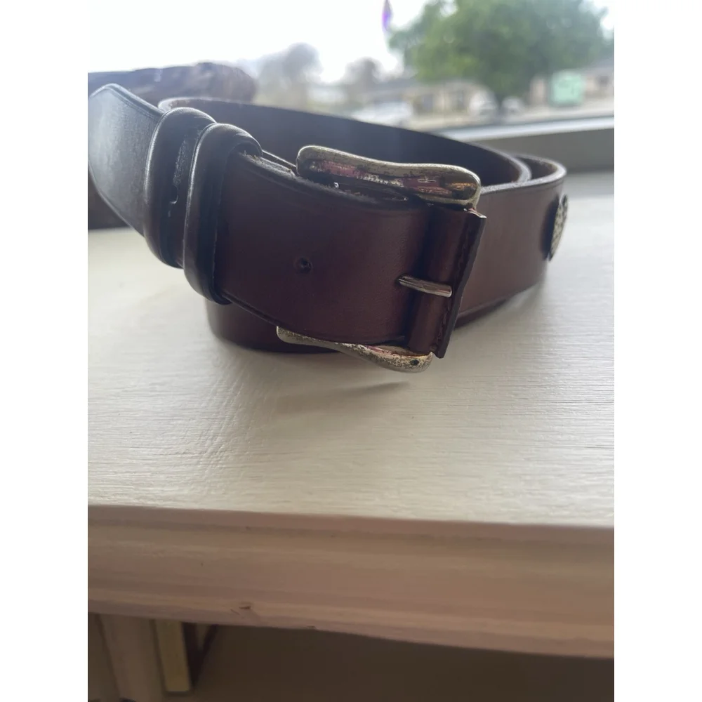 Vtg Neiman Marcus Brown Leather Western Concho Style Belt 34 Silver Buckle